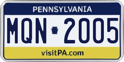 PA license plate MQN2005