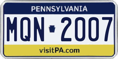 PA license plate MQN2007