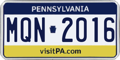 PA license plate MQN2016