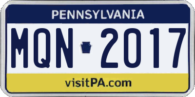 PA license plate MQN2017