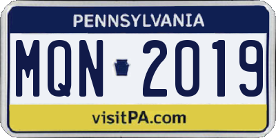 PA license plate MQN2019