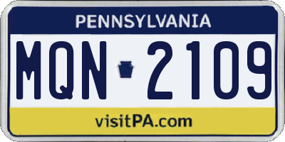 PA license plate MQN2109