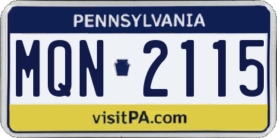 PA license plate MQN2115