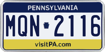 PA license plate MQN2116