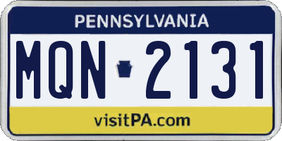 PA license plate MQN2131