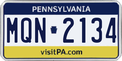 PA license plate MQN2134