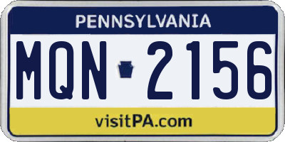 PA license plate MQN2156