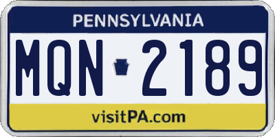 PA license plate MQN2189