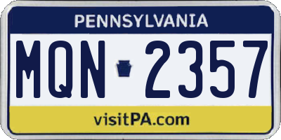 PA license plate MQN2357