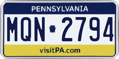 PA license plate MQN2794