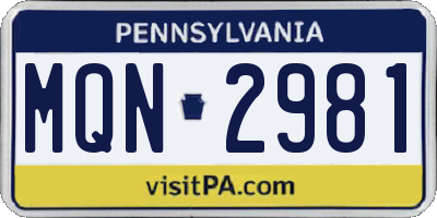 PA license plate MQN2981