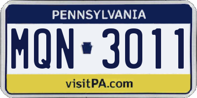 PA license plate MQN3011