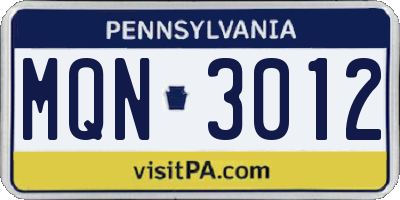 PA license plate MQN3012