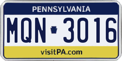 PA license plate MQN3016