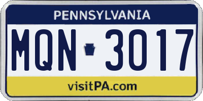 PA license plate MQN3017