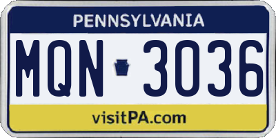 PA license plate MQN3036