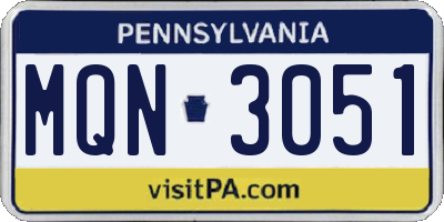 PA license plate MQN3051