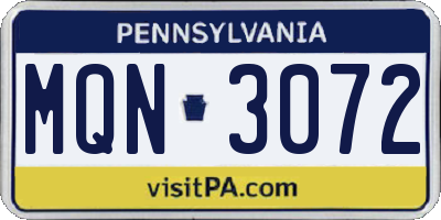PA license plate MQN3072