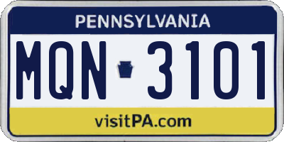PA license plate MQN3101