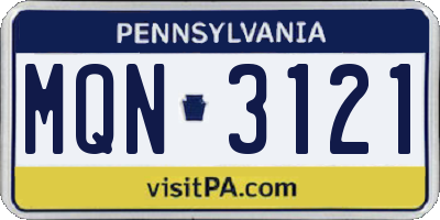 PA license plate MQN3121