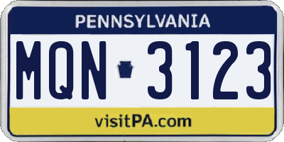 PA license plate MQN3123