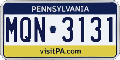 PA license plate MQN3131
