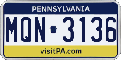 PA license plate MQN3136