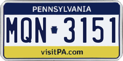 PA license plate MQN3151