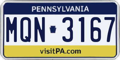 PA license plate MQN3167