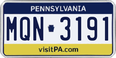 PA license plate MQN3191