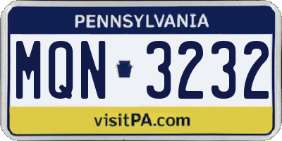 PA license plate MQN3232