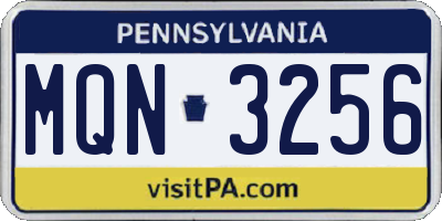 PA license plate MQN3256