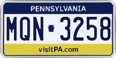 PA license plate MQN3258