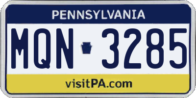 PA license plate MQN3285