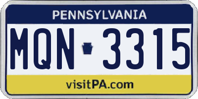 PA license plate MQN3315