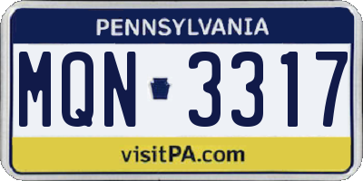 PA license plate MQN3317