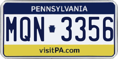 PA license plate MQN3356