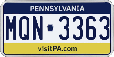 PA license plate MQN3363