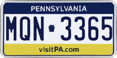 PA license plate MQN3365