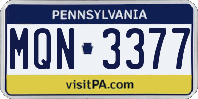 PA license plate MQN3377