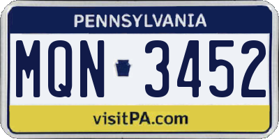 PA license plate MQN3452