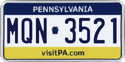 PA license plate MQN3521