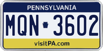 PA license plate MQN3602