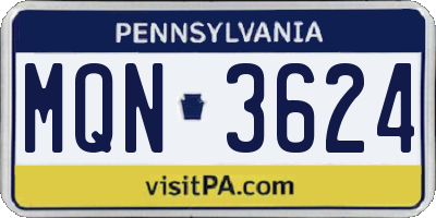 PA license plate MQN3624