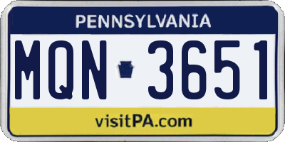 PA license plate MQN3651