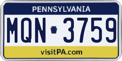 PA license plate MQN3759