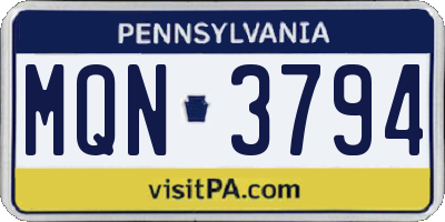 PA license plate MQN3794