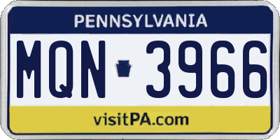 PA license plate MQN3966
