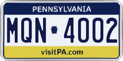 PA license plate MQN4002