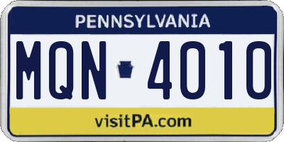 PA license plate MQN4010